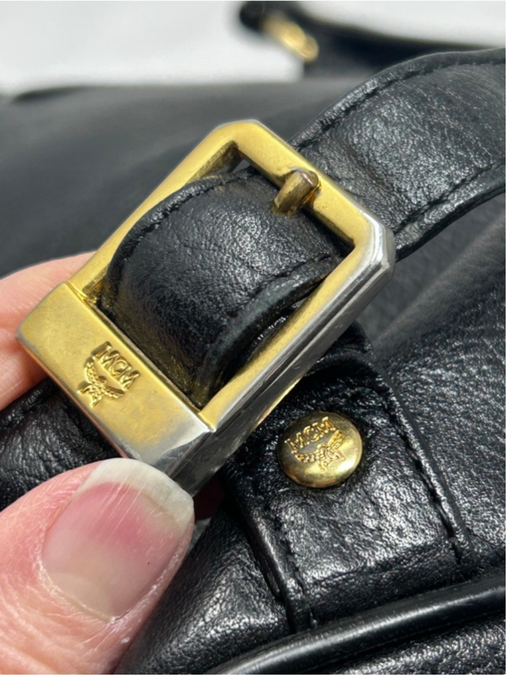 Vintage MCM Black Pebbled Leather Backpack Gold Hardware Drawstring - Picture 12 of 16